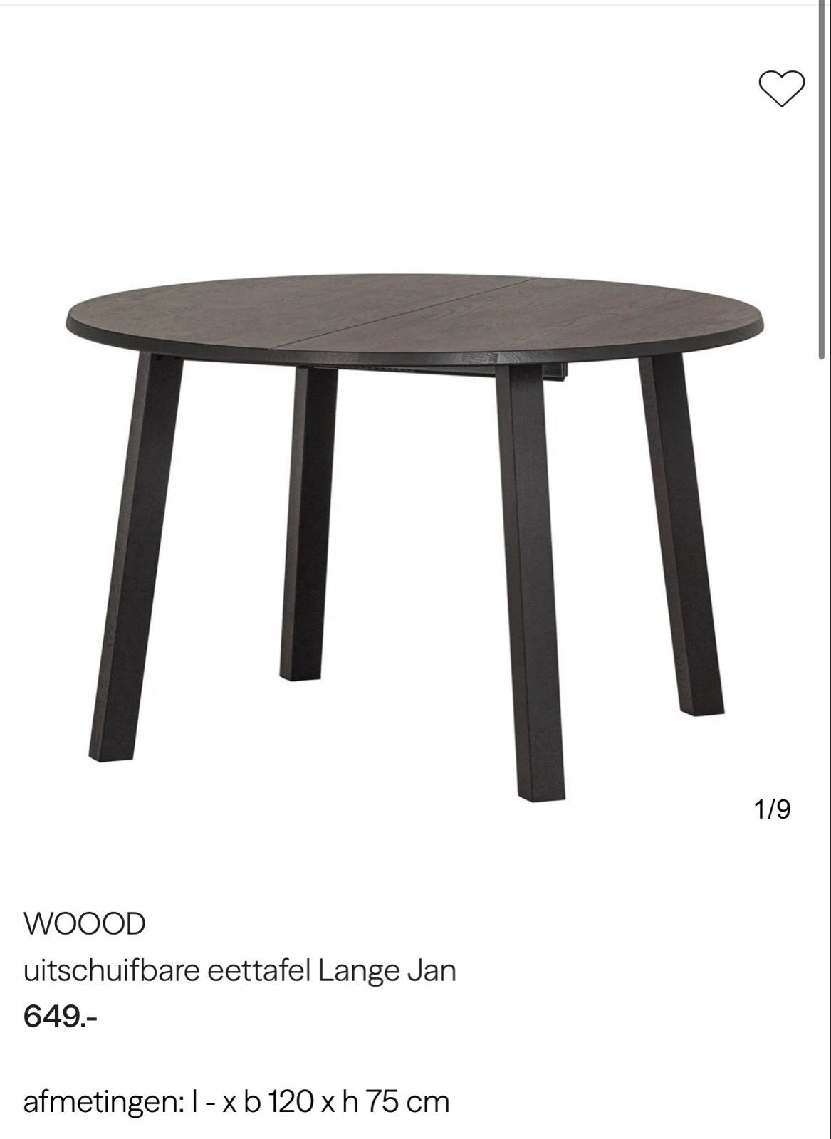 WOOOD Uitschuifbare Eettafel Lange Jan - Zwart, Huis en Inrichting, Tafels | Eettafels, 100 tot 150 cm, Rond, Ophalen of Verzenden
