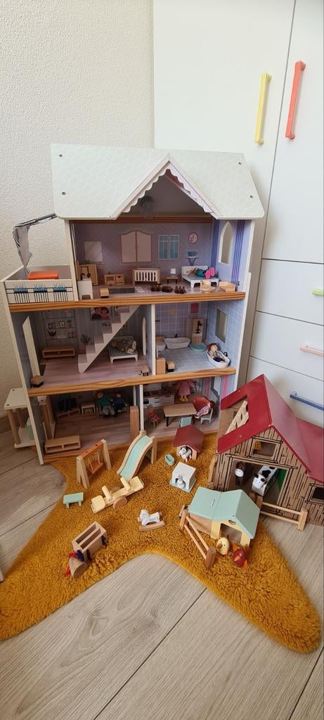Groot Poppenhuis met Speeltuin, Boerderij en Accessoires, Ophalen of Verzenden