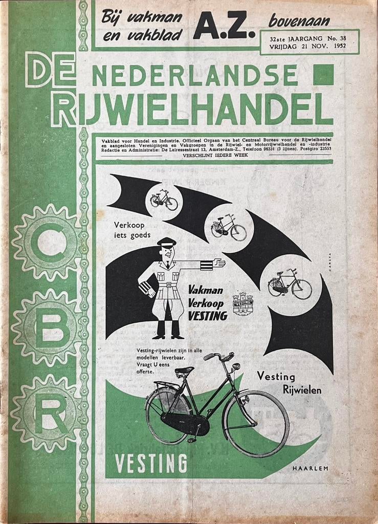 tijdschrift 1952 rijwielhandel Witte kat batterijen Hevea, Ophalen of Verzenden, 1940 tot 1960, Tijdschrift