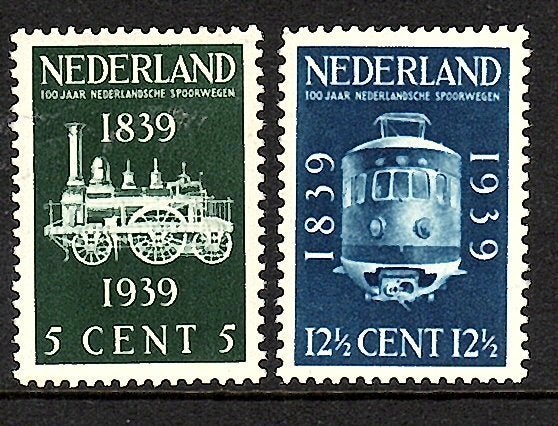 785nvph 325-326spoorwegjubileumzegels1939 postfris zie scans, Ophalen of Verzenden, T/m 1940, Postfris