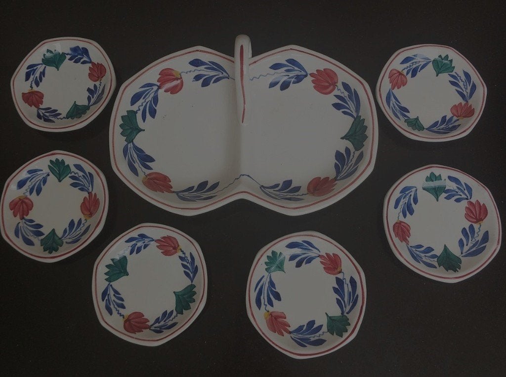 boerenbont 483a petitfour set met 6 bordjes UNIEK, Overige typen, Ophalen of Verzenden, Zo goed als nieuw, Aardewerk