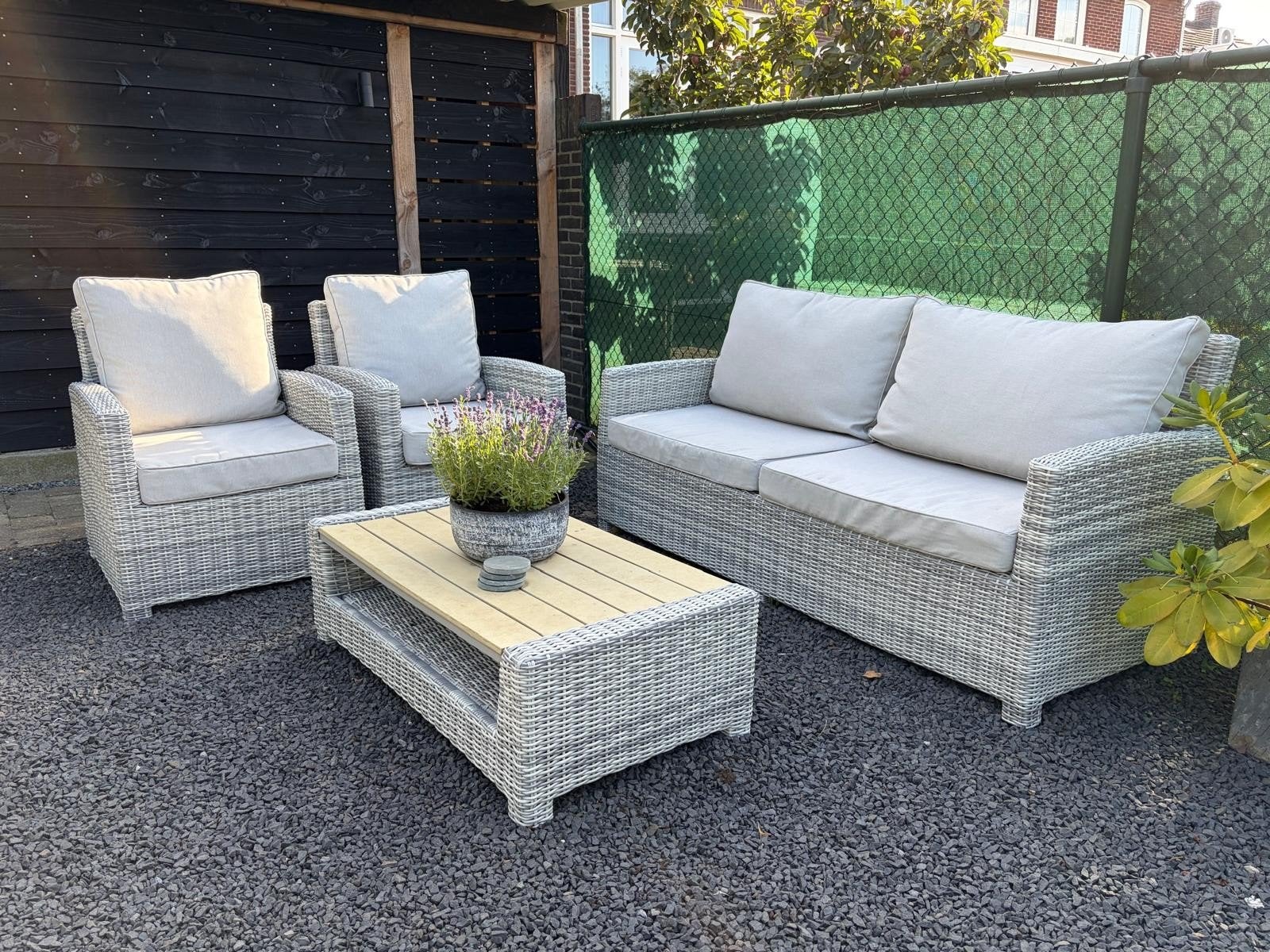 Wicker Loungebank, twee fauteuils met salontafel, Ophalen, 4 zitplaatsen, Loungeset, Wicker