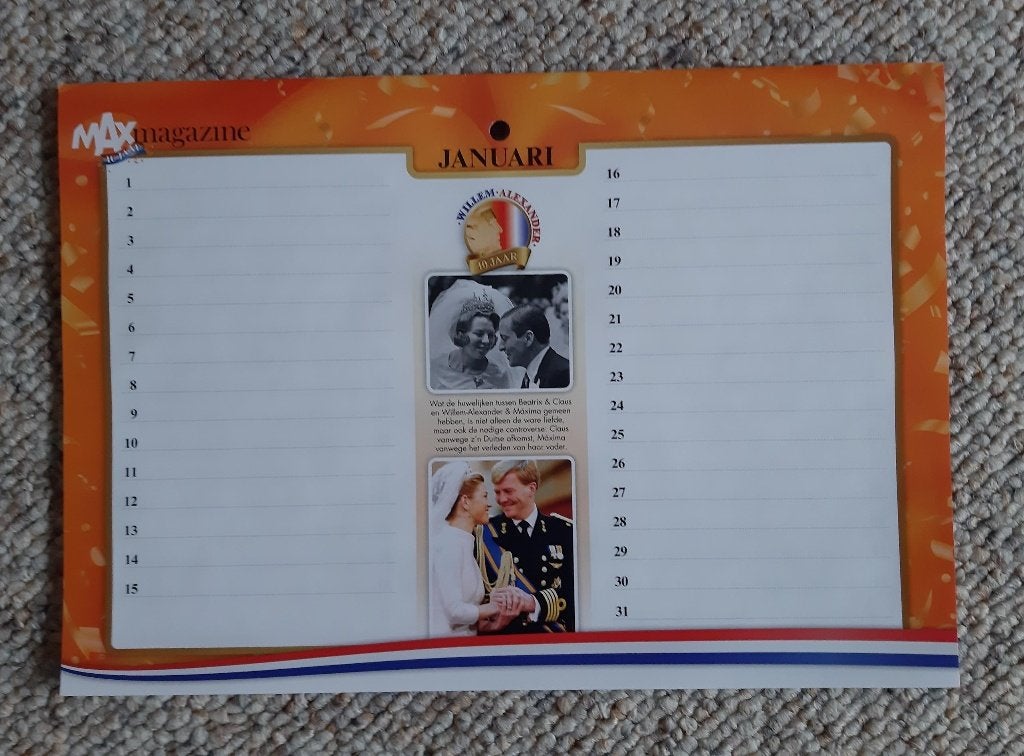 Oranje verjaardagskalender (Koninklijk Huis], Diversen, Kalenders, Ophalen, Maandkalender, Nieuw