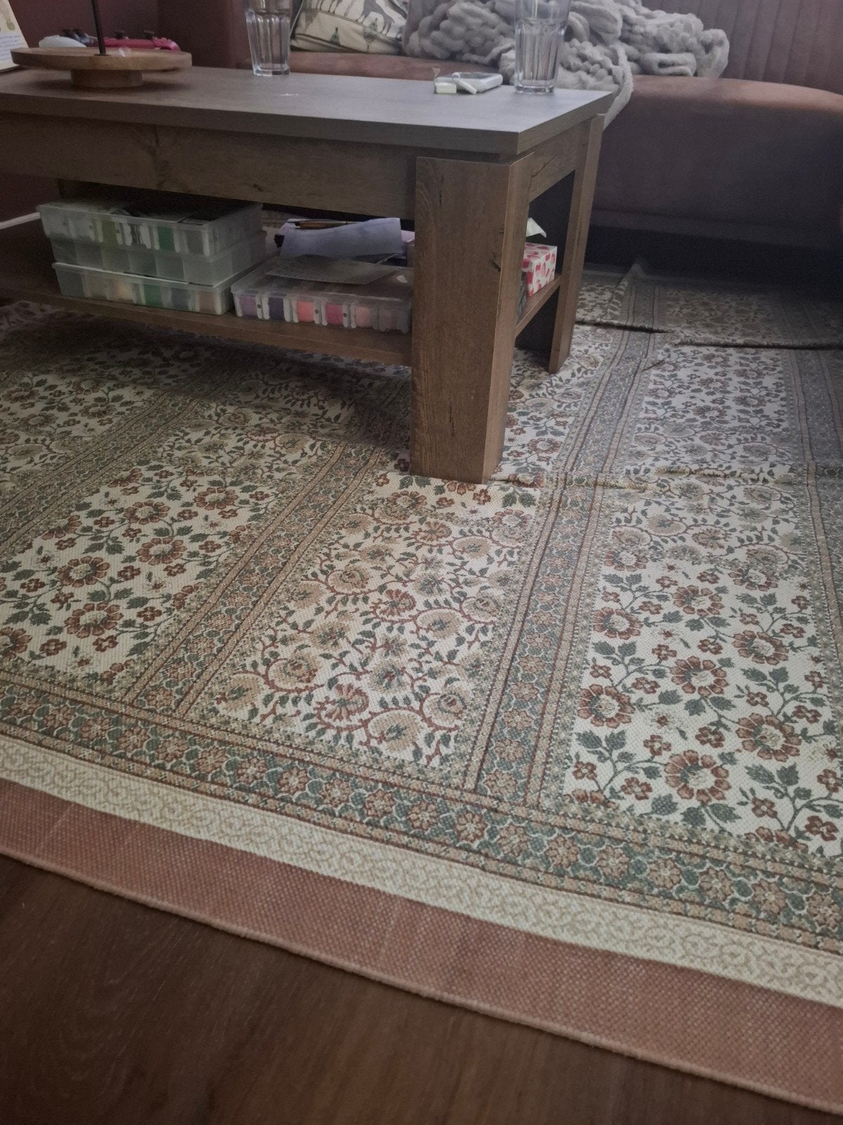 Zara Home Katoenen Vloerkleed met Bloemenpatroon, Ophalen, Bohemien, Klassiek, Groen, 200 cm of meer
