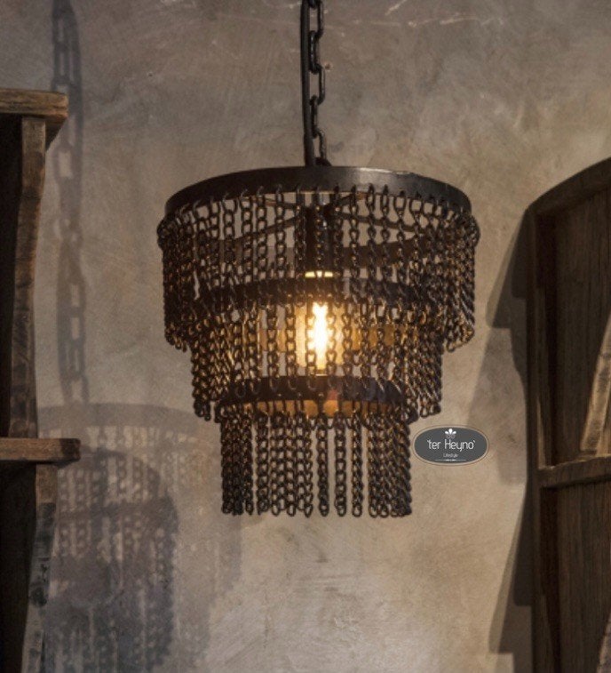 ijzeren hanglamp ketting zwart metalen stoer sober landelijk, Huis en Inrichting, Lampen | Hanglampen, Verzenden, Nieuw, Metaal