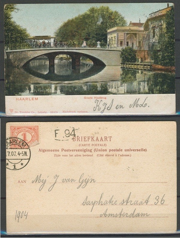 Haarlem 1907 Groote Houtbrug Ansichtkaart f-168c jdu  , Verzenden, Voor 1920, Gelopen, Noord-Holland