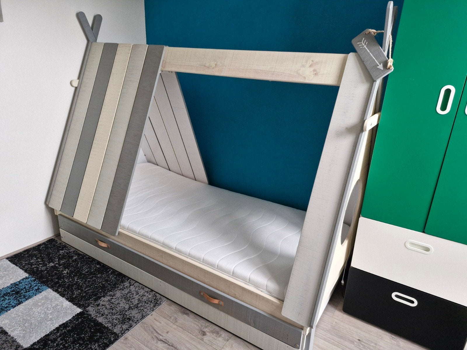 Tipi bed 1 persoons met bedlade en matras 90x200, Ophalen, Gebruikt, 90 cm, Tipi