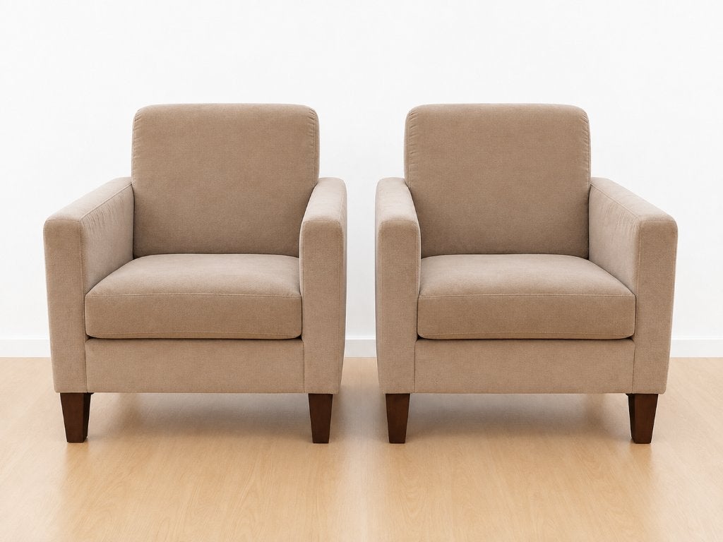 2 nette fauteuils zand / licht beige, Gebruikt, 75 tot 100 cm, Ophalen of Verzenden, Stof