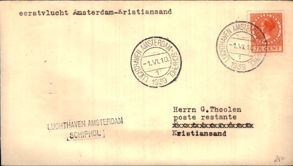 FFC - Amsterdam - Kristiansand - 1931, Verzenden, Envelop
