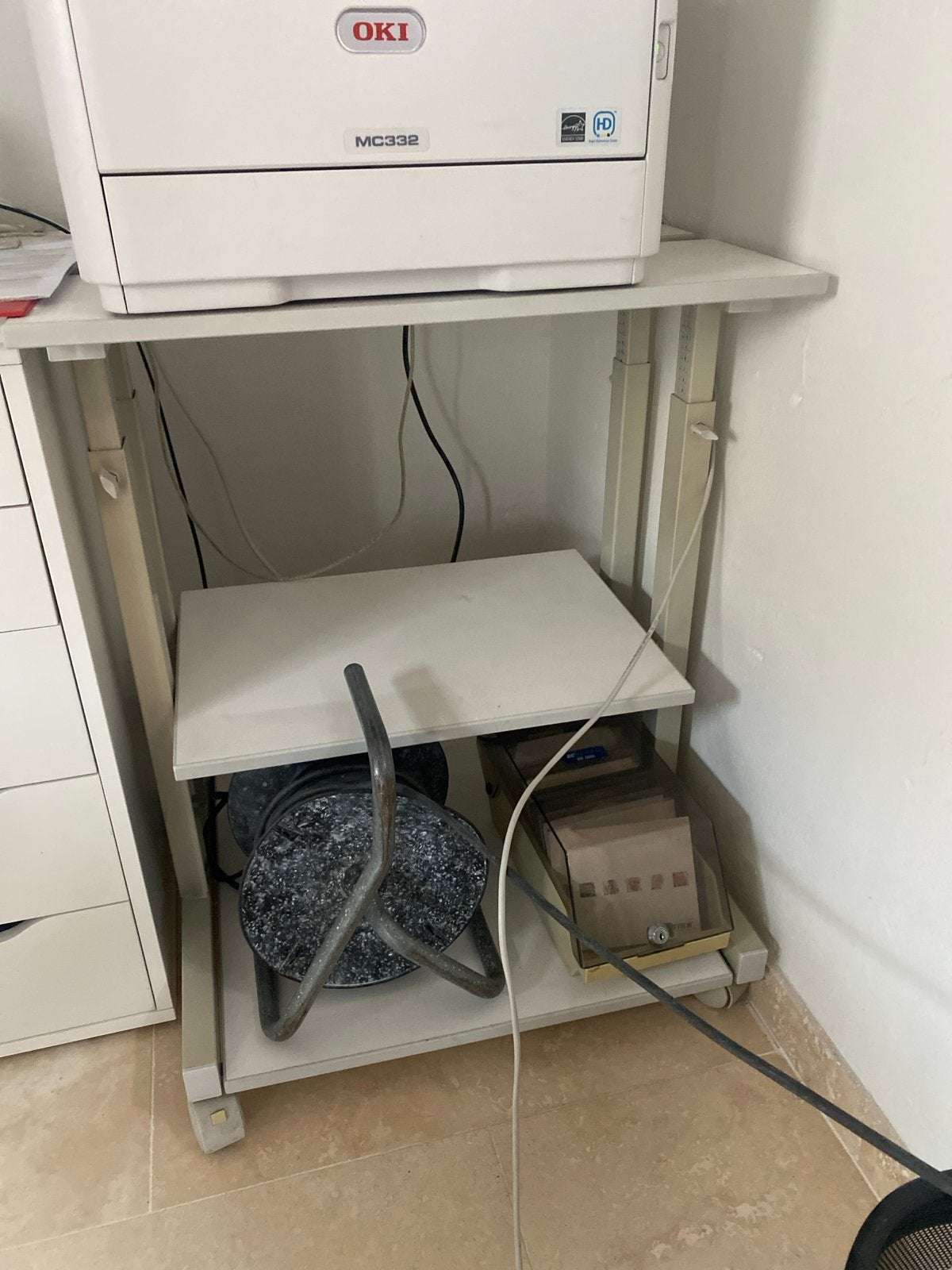 Printertafel met wielen hoogte verstelbaar, Ophalen, Kunststof, 70 tot 120 cm, Zo goed als nieuw