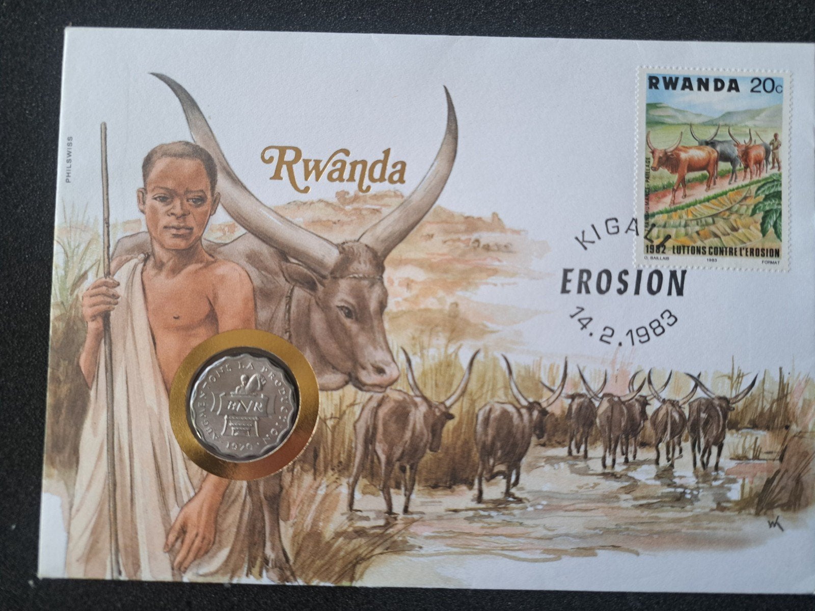 Rwanda FDC 1983 - Erosiebestrijding met munt, Ophalen of Verzenden, Overige landen, Gestempeld