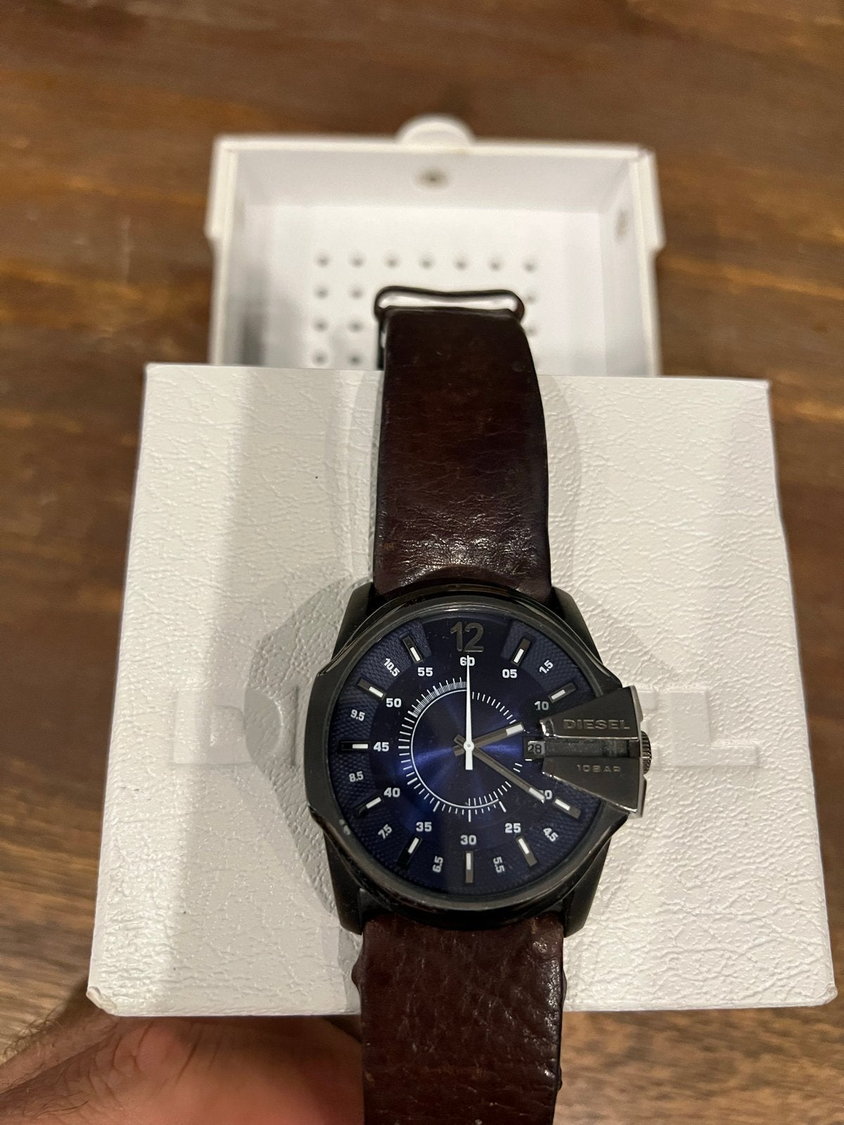 Diesel horloge met bruine leren band, Overige merken, Staal, Polshorloge, Ophalen of Verzenden
