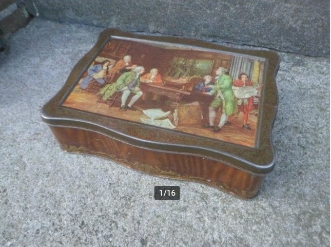 Vintage metalen kistje sieradenkistje opbergkistje schatkist, Verzamelen, Blikken, Ophalen of Verzenden, Gebruikt, Koek(jes), Overige merken
