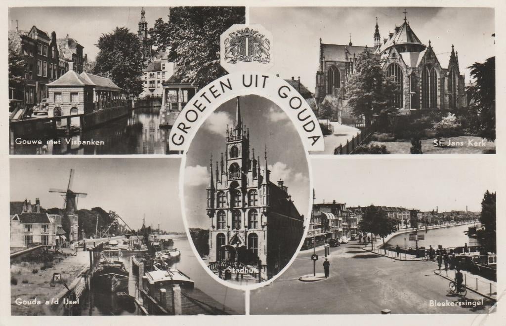 GOUDA Gouwe IJssel Stadhuis Kerk Bleekersingel 1951, Verzenden, 1940 tot 1960, Gelopen, Zuid-Holland