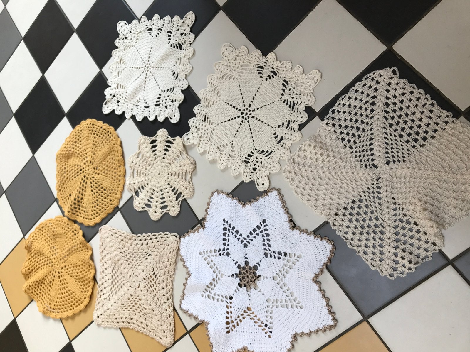 Kant kanten gehaakte kleedjes rond vierkant crochet, Antiek en Kunst, Ophalen of Verzenden