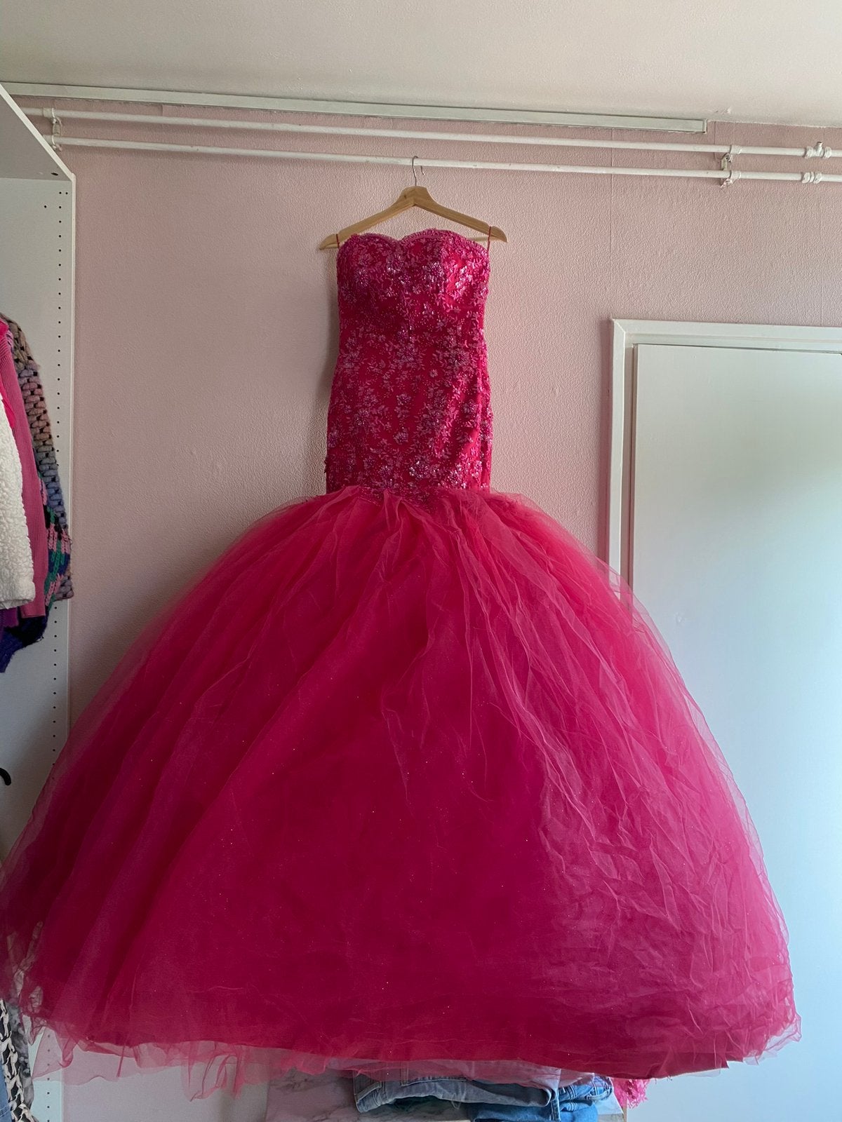 Roze galajurk handgemaakt feestjurk carnaval xs, Kleding | Dames, Gelegenheidskleding, Ophalen, Galajurk, Zo goed als nieuw, Roze