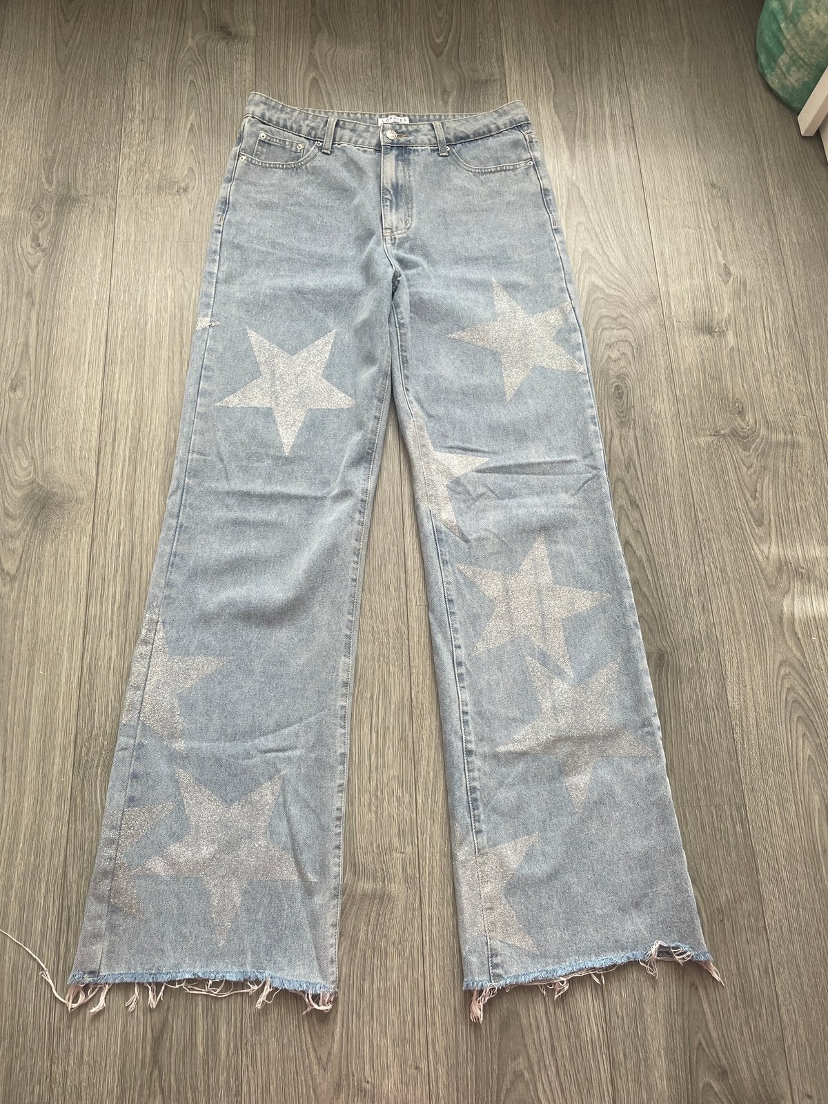loavies wide leg sterren spijkerbroek maat 42, Ophalen of Verzenden, Zo goed als nieuw, Blauw, W33 - W36 (confectie 42/44)