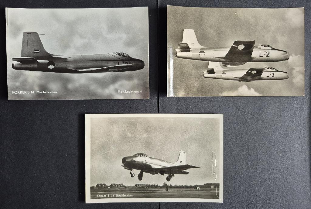 3 ansichtkaarten van Kon. Luchtmacht Fokker S.14 (A247), Verzamelen, Ophalen of Verzenden, Gebruikt, Kaart, Foto of Prent
