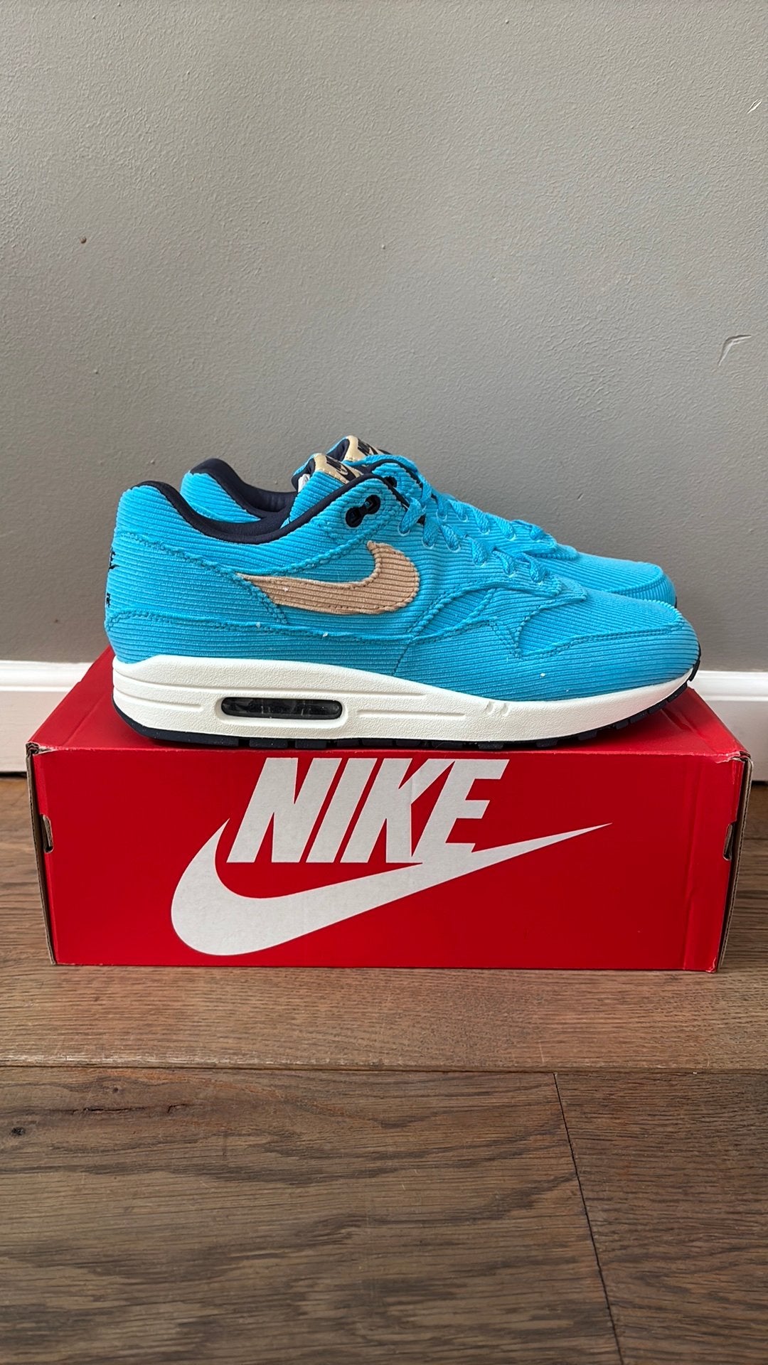 Nike Air Max 1 PRM Corduroy Baltic Blue 45 deadstock, Overige kleuren, Nieuw, Ophalen of Verzenden, Sneakers of Gympen