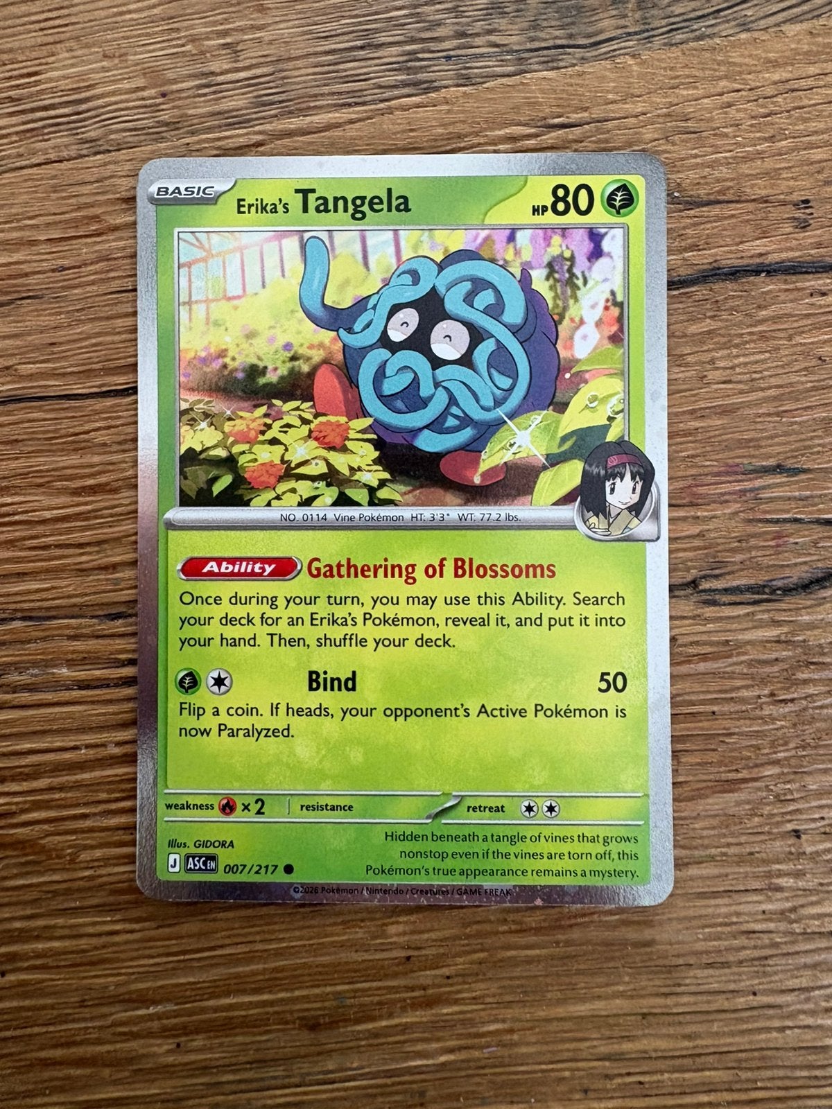 Cosmos Erika’s Tangela van Ascended Heroes 007/217, Ophalen of Verzenden, Zo goed als nieuw