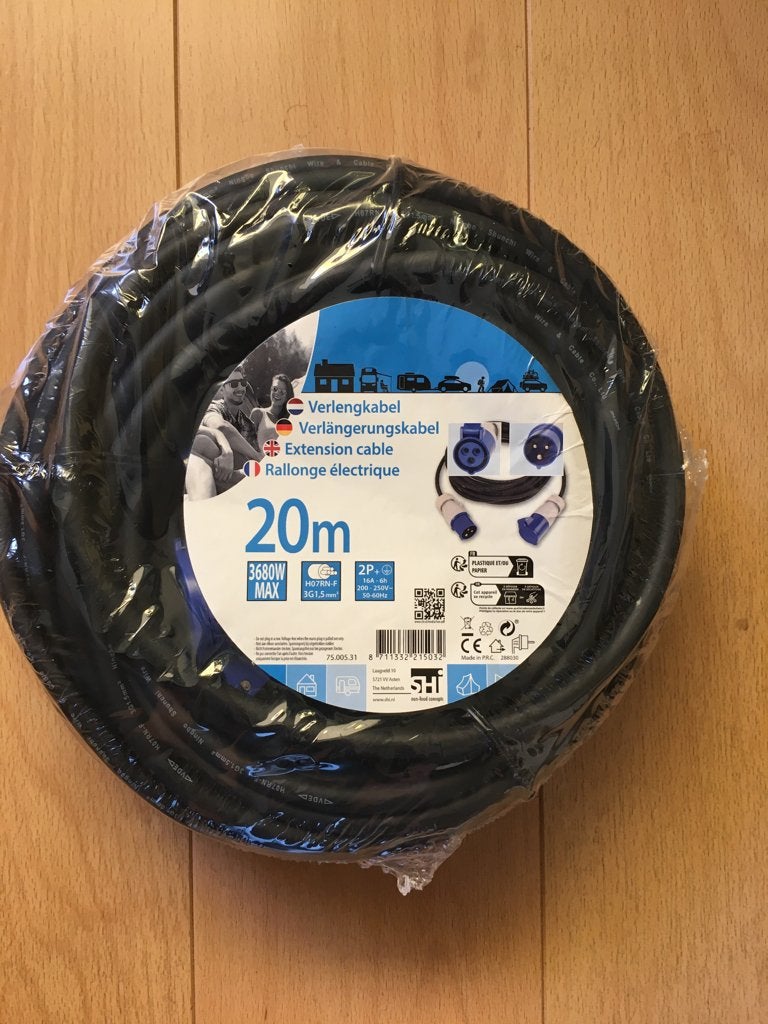20 meter verlengkabel 3G 3x1,5mm2. CEE, Ophalen of Verzenden, Nieuw, Kabel of Snoer