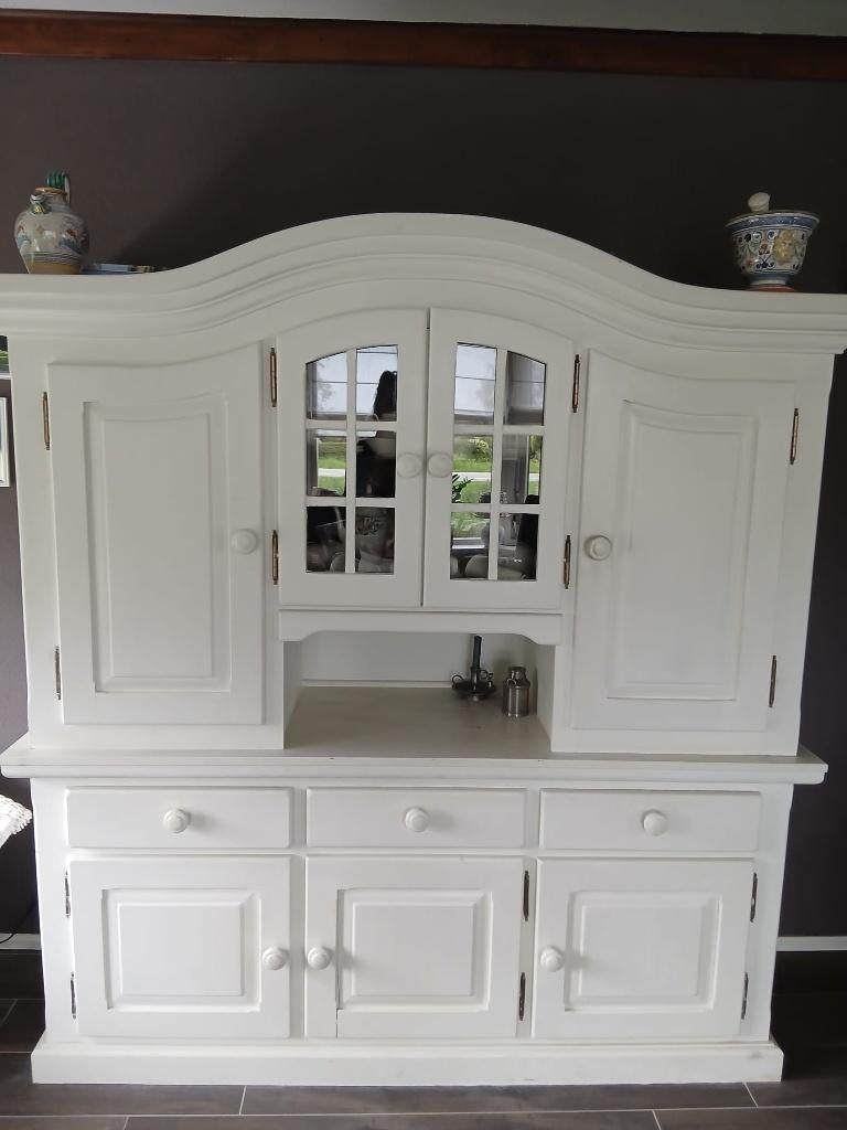 exclusieve buffetkast 1.84 breed en 2.00 hoog evt met tafel, Ophalen, Glas, Gebruikt, Met deur(en)