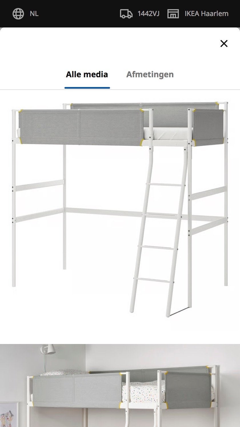 Ikea Vitval Hoogslaper - Wit/Grijs, Ophalen, Gebruikt, Eenpersoons, 200 cm