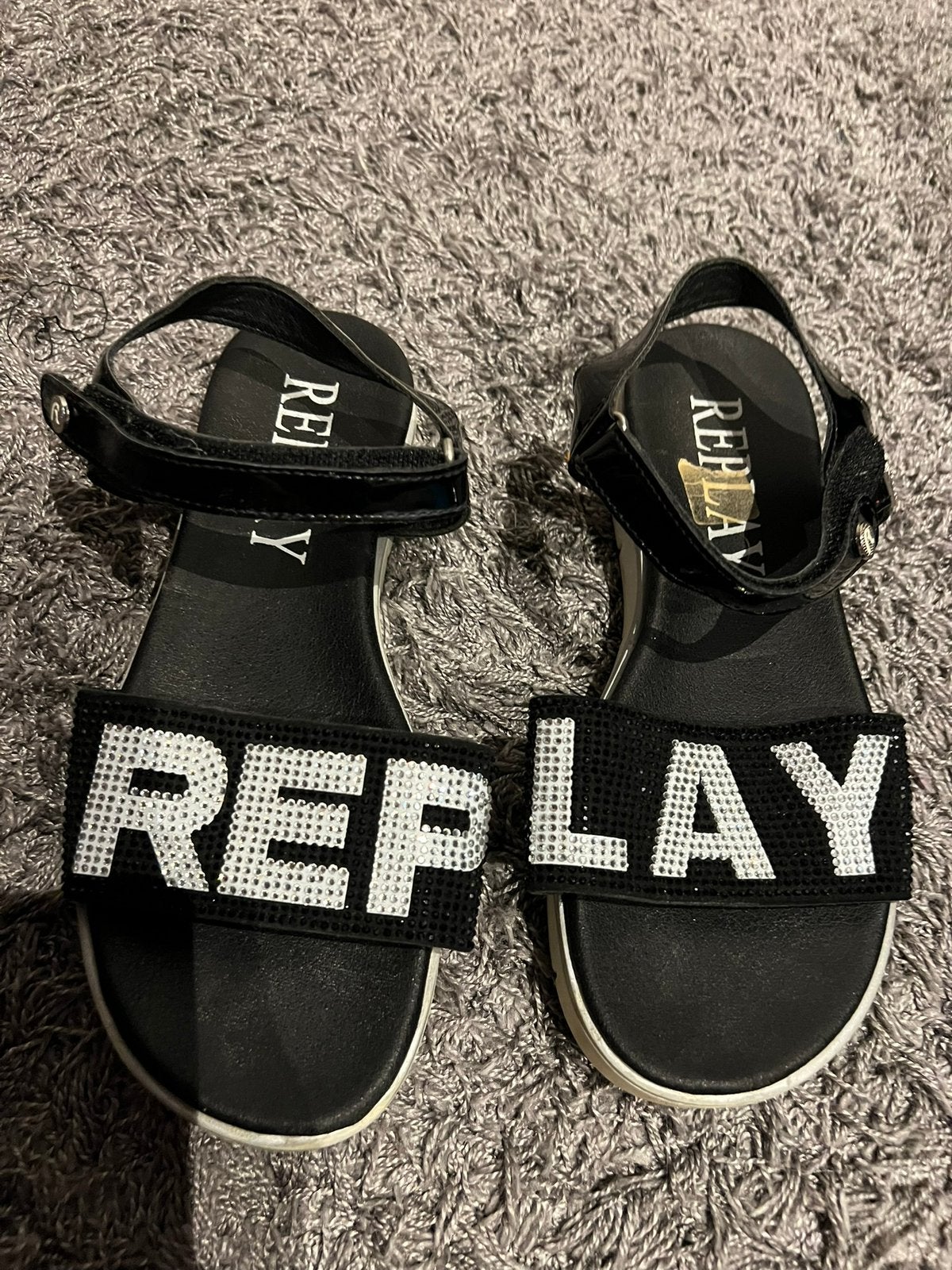 REPLAY sandalen met strass maat 37 origineel zgan, Zwart, Replay, Zo goed als nieuw, Sandalen of Muiltjes