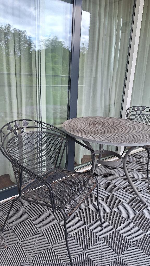 Tuintafel + stoelen (Hartman + Toledo), Tuin en Terras, Tuintafels, Ophalen, Gebruikt, Rond, Metaal