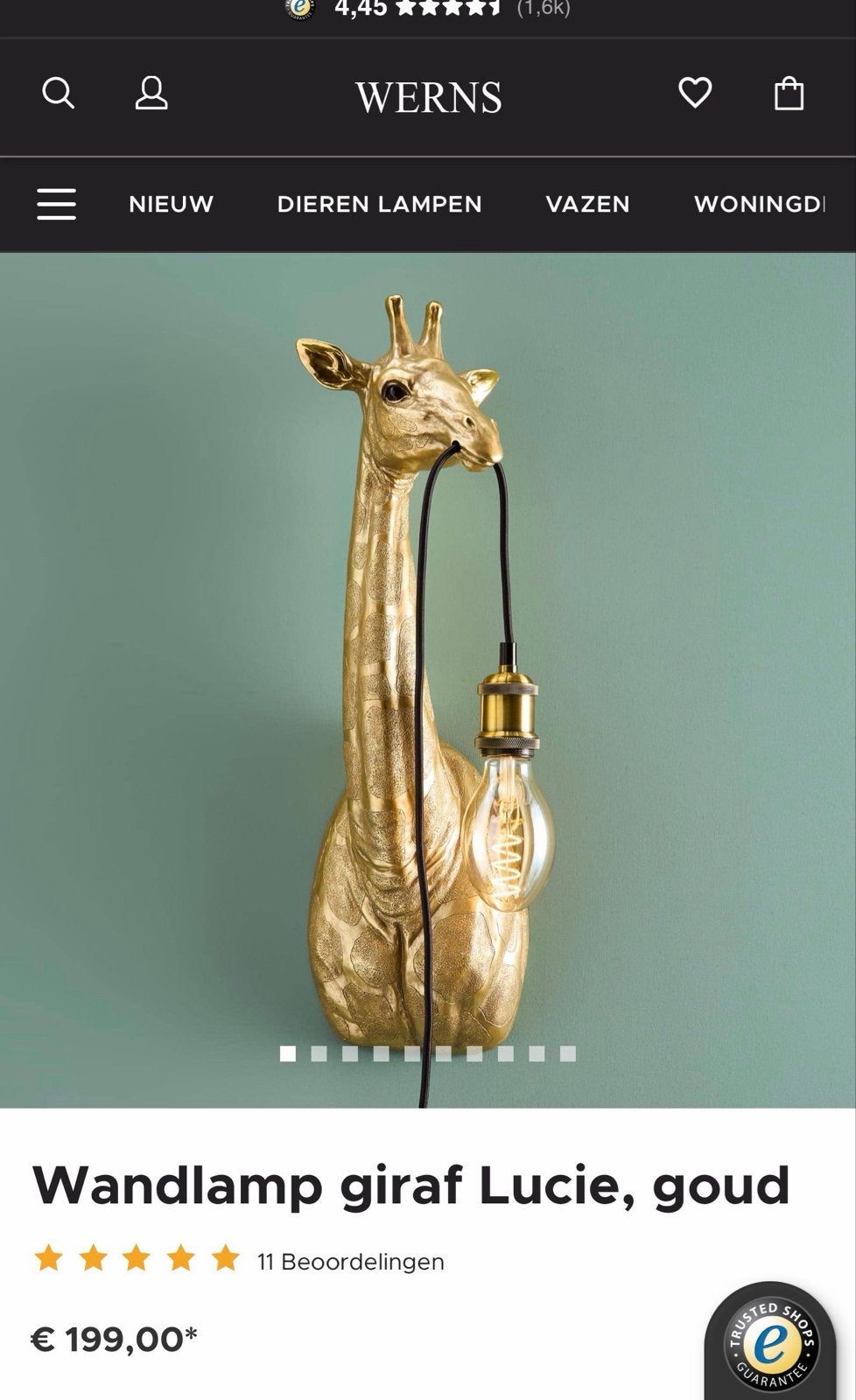Gouden Giraf Wandlamp - Unieke Decoratieve Verlichting, Kunststof, Zo goed als nieuw, Inclusief lichtbron, Wandlamp