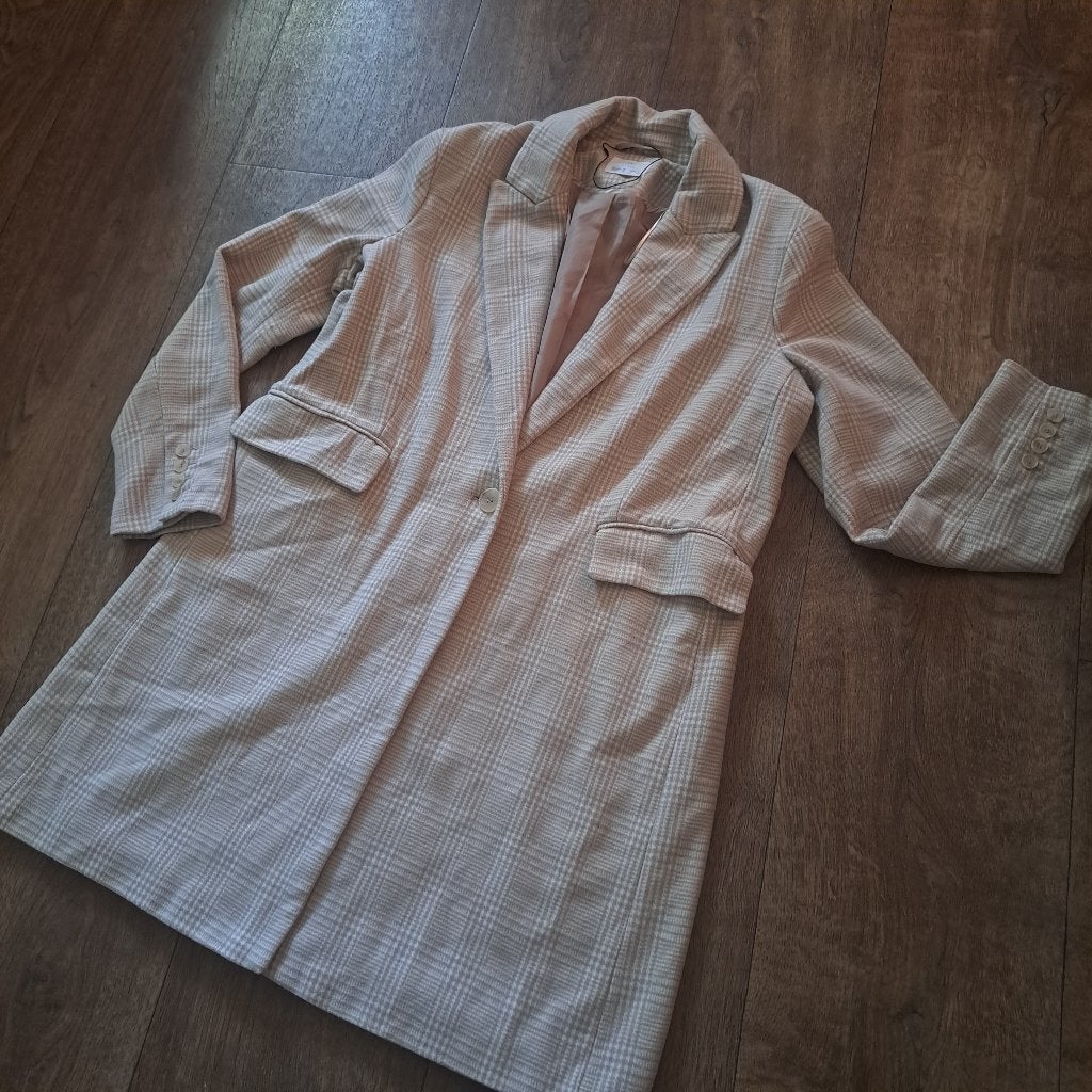 beige/wit geruitje najaars/winter jas mt. 44, Kleding | Dames, Jassen | Winter, Ophalen of Verzenden, Nieuw, Maat 42/44 (L), Beige