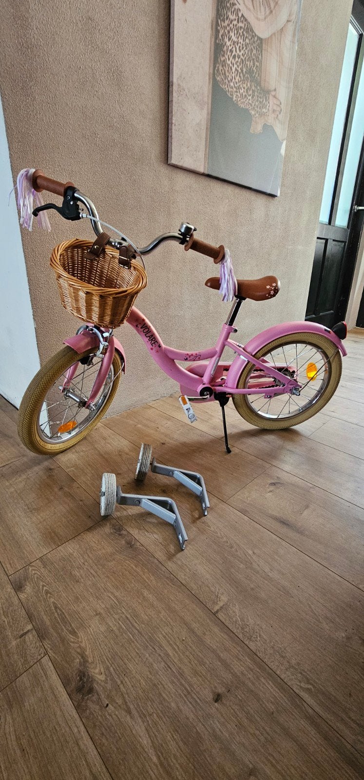 Roze Volare kinderfiets 16 inch met zijwieltjes en mandje, Ophalen, Zijwieltjes, 16 tot 20 inch, Velgrem