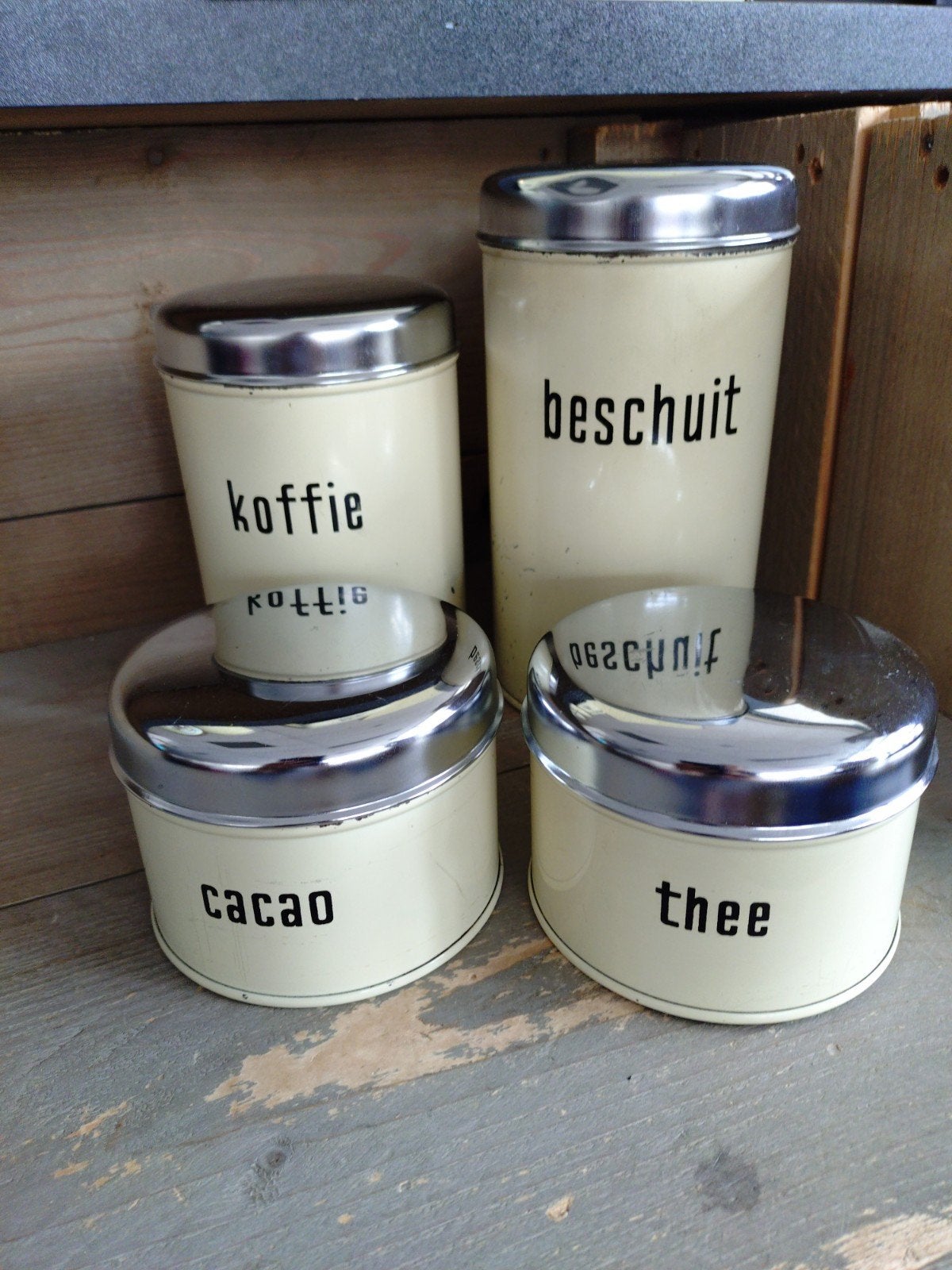 Vintage Brabantia voorraadblikken set - Koffie, Thee, Cacao,, Ophalen of Verzenden