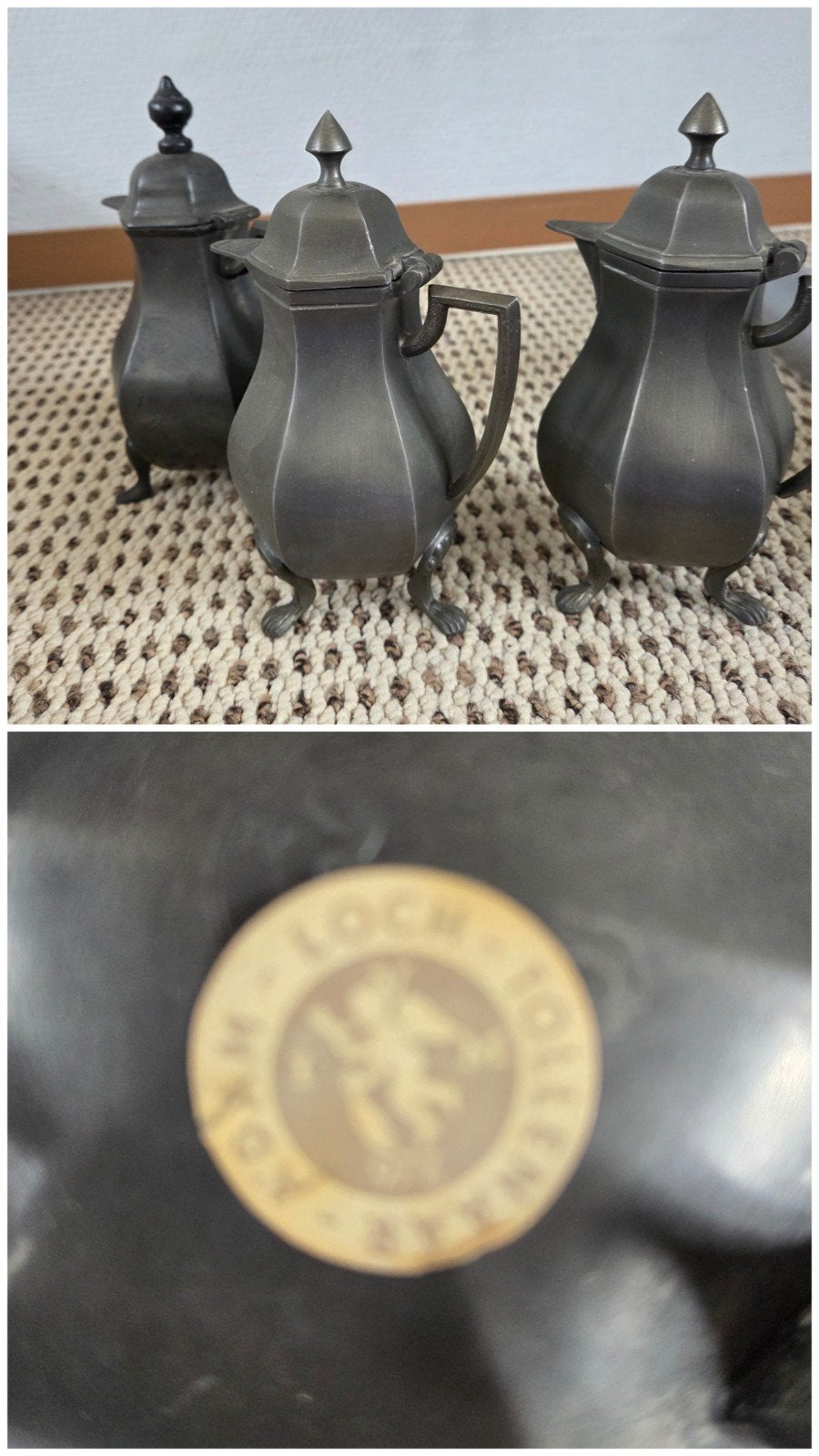 Set van 3 antieke tinnen kannen/koffiepotten, Antiek en Kunst, Ophalen of Verzenden