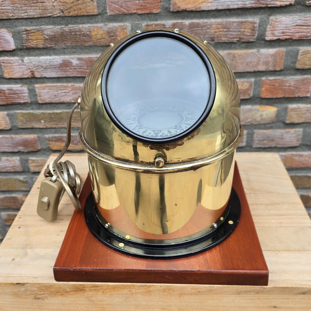 Koperen Saura sloepkompas met verlichting., Ophalen of Verzenden, Zo goed als nieuw, Motorboot of Zeilboot, Gebruiksvoorwerp