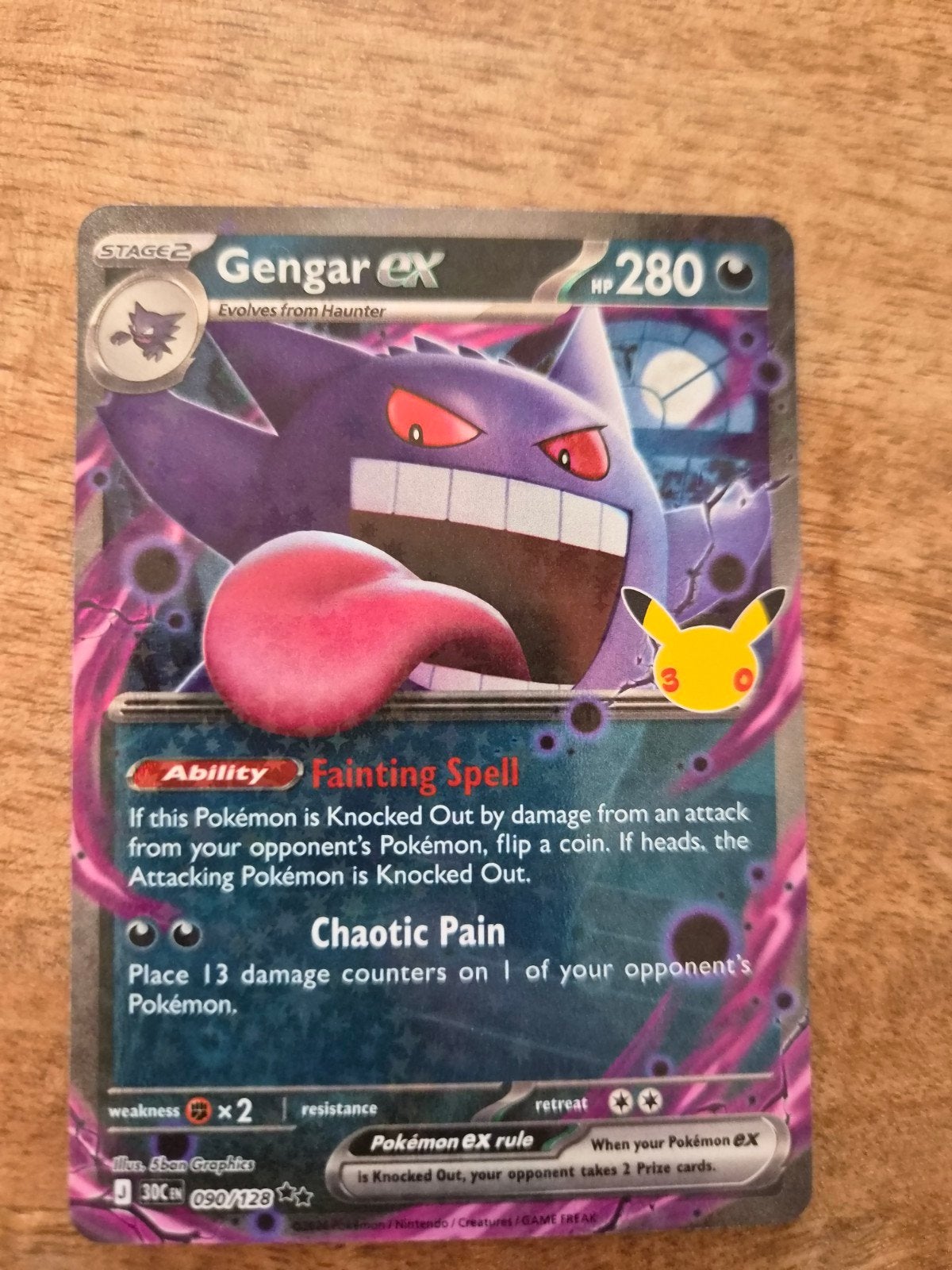 Gengar EX Pokémon kaart - 30th Celebrations, Ophalen of Verzenden, Zo goed als nieuw, Losse kaart