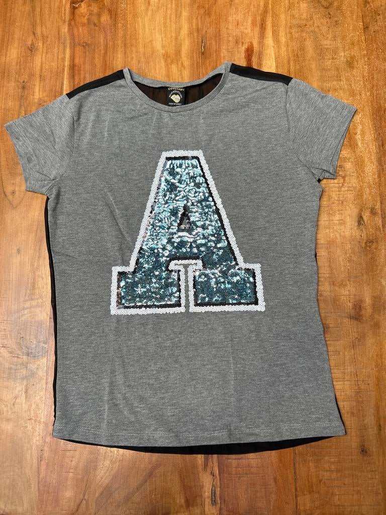 Coolcat T-shirt met pailletten letter A, maat XS (valt als S, Ophalen of Verzenden, Korte mouw, Maat 36 (S), Grijs