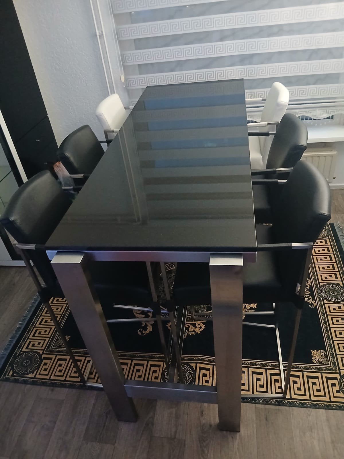 Luxe Bert Plantagie bartafel met 6 leren barstoel (RVS), Overige materialen, Luxe, Zo goed als nieuw, Vijf personen of meer
