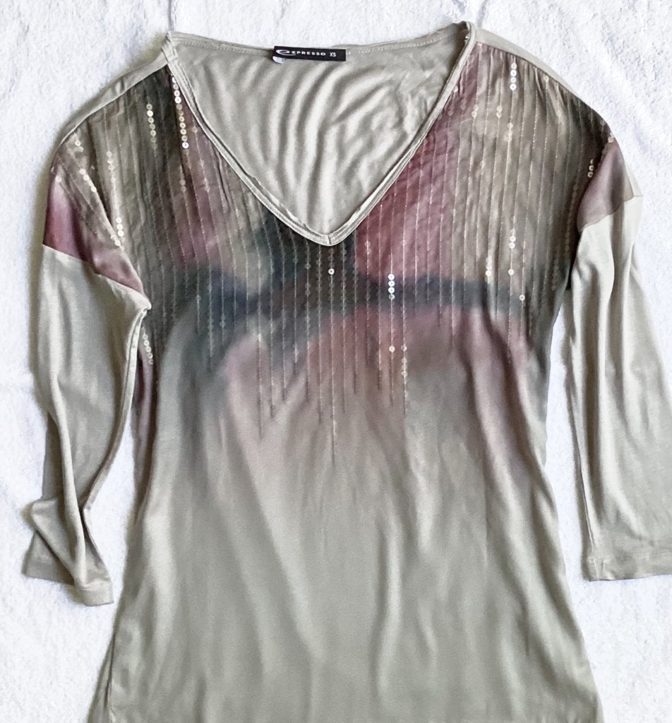 Prachtige EXPRESSO Pailletten Top mt XS, Ophalen, Expresso, Lange mouw, Maat 34 (XS) of kleiner
