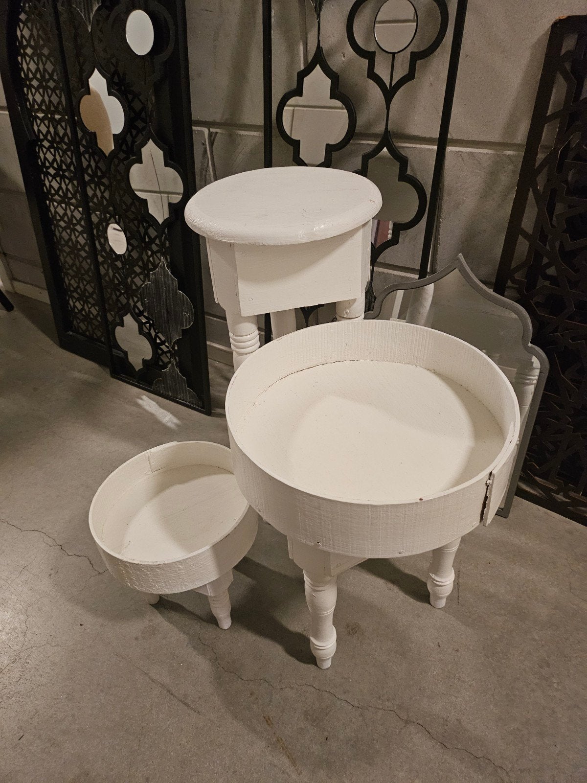 Set van 3 Marokkaanse theetafeltjes, wit, Huis en Inrichting, Tafels | Bijzettafels, Ophalen, Minder dan 55 cm, Gebruikt, Rond
