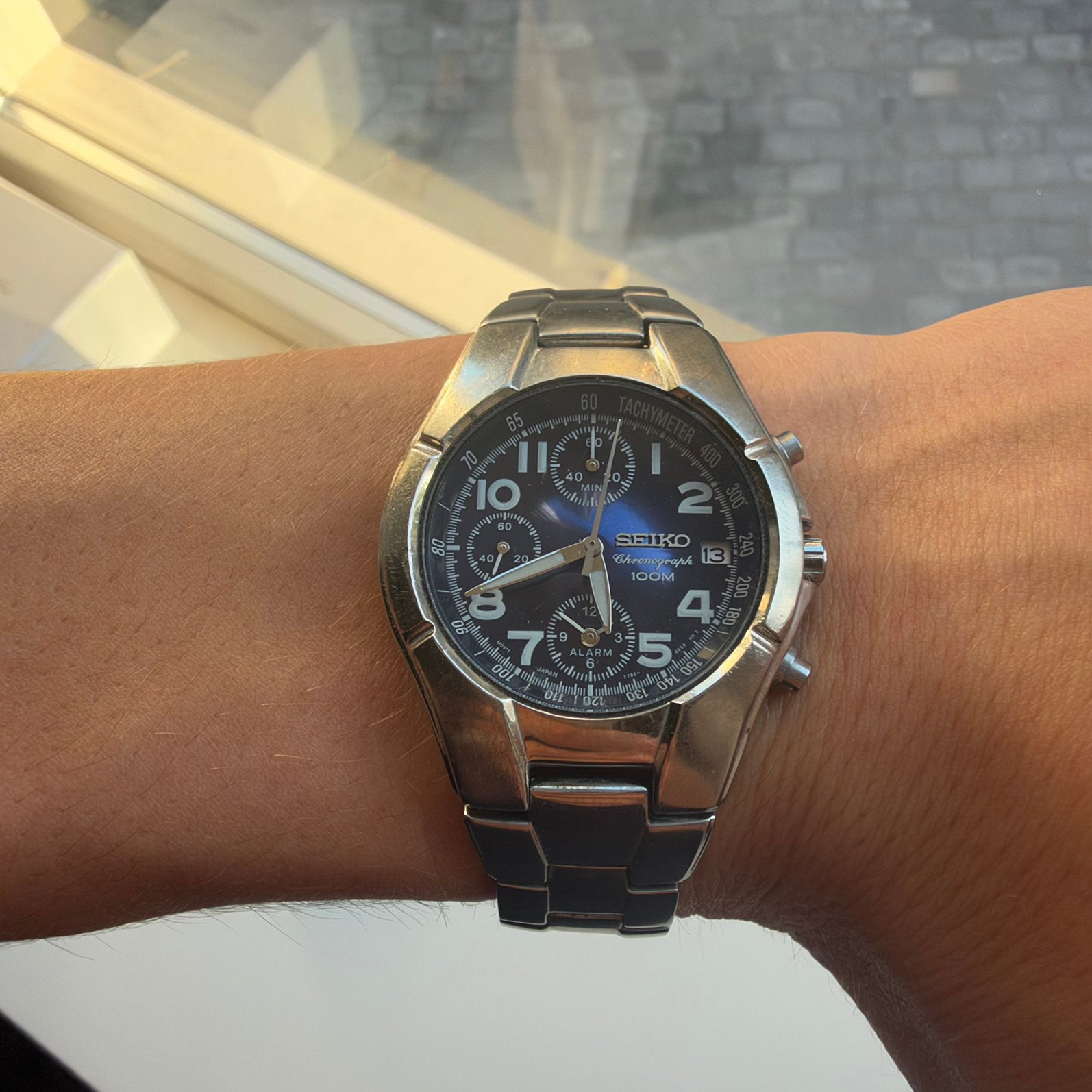 Seiko Chronograph Alarm 100M Horloge (7T62-0D20) full set, Verzenden, Zo goed als nieuw, Staal, Seiko