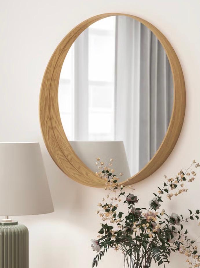 STOCKHOLM IKEA Ronde spiegel met houten frame, Huis en Inrichting, Woonaccessoires | Spiegels, Ophalen, Rond, Zo goed als nieuw