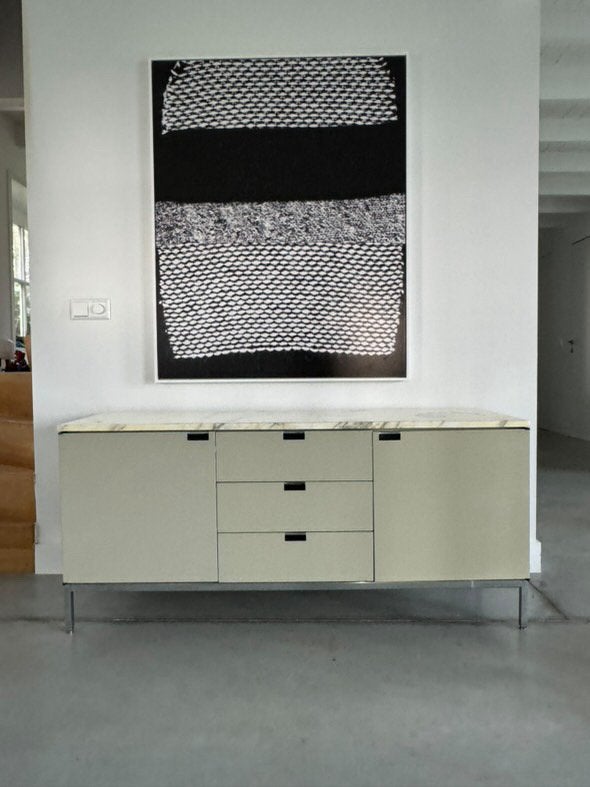 FLORENCE KNOLL CREDENZA IN PASTEL GREY/GREEN & MARBLE, 1961, Overige materialen, 100 tot 150 cm, Met lade(s), Ophalen of Verzenden