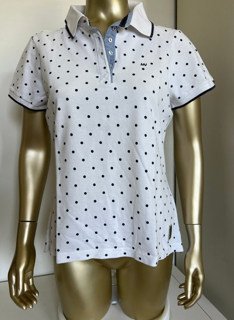 Witte polo met blauwe stippen, dots, Human Nature, mt M = 38, Maat 38/40 (M), Wit, Ophalen of Verzenden, Zo goed als nieuw