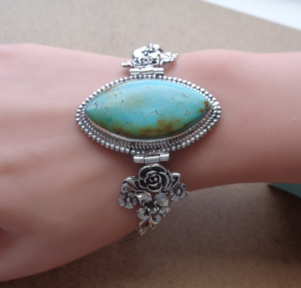 zilveren armband met grote turkoois steen [961], Verzenden, Zo goed als nieuw, Met edelsteen, Zilver