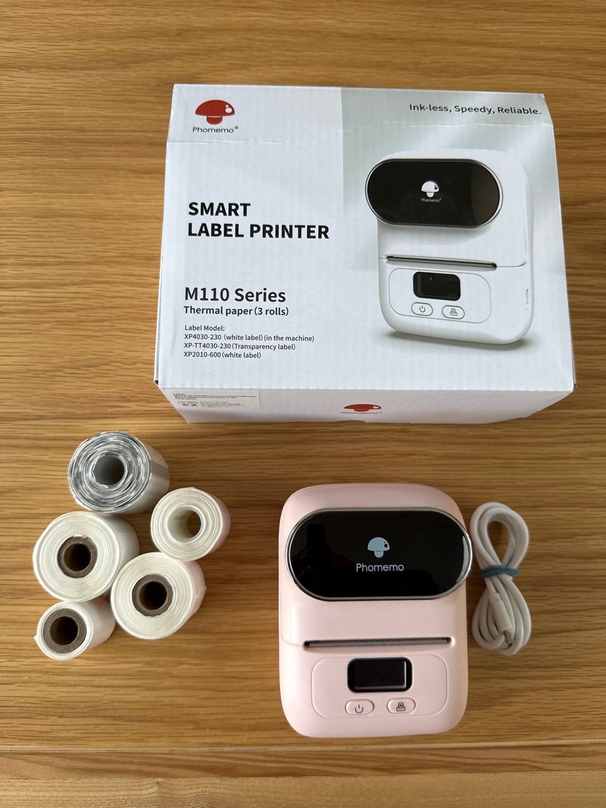 Phomemo M110 Smart Label Printer - Roze met labels, Ophalen of Verzenden, Zo goed als nieuw