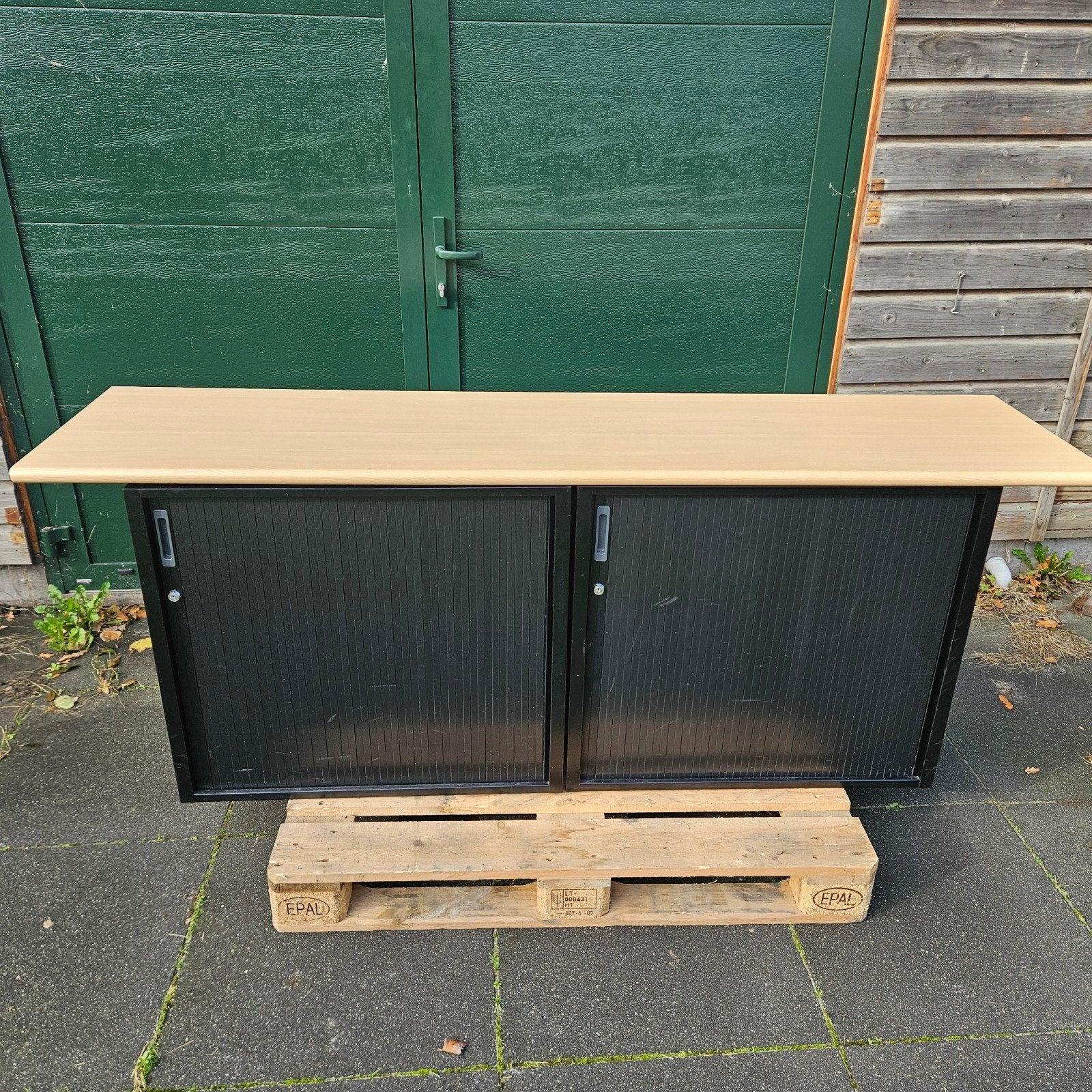 2 Stalen Kasten met Houten Blad - 80x72x47 cm, Gebruikt, 50 tot 100 cm, Minder dan 100 cm, Meerdere deuren