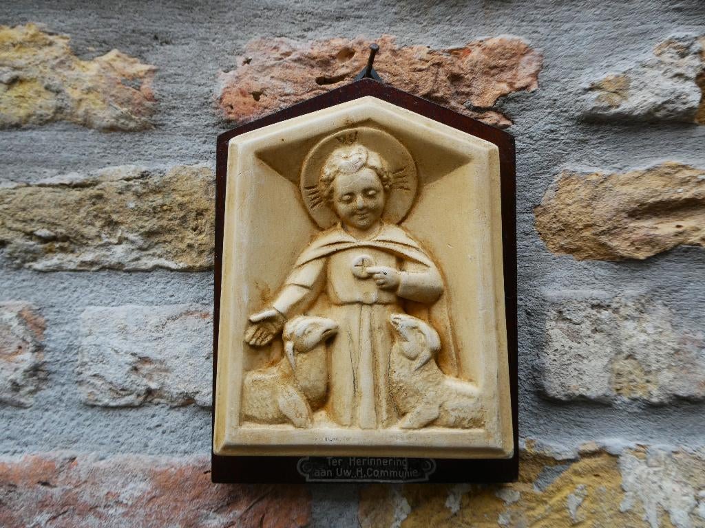 Plaquette Heilige Communie Jezus 2 schaapjes Gerard Linssen, Antiek en Kunst, Antiek | Religie, Ophalen of Verzenden