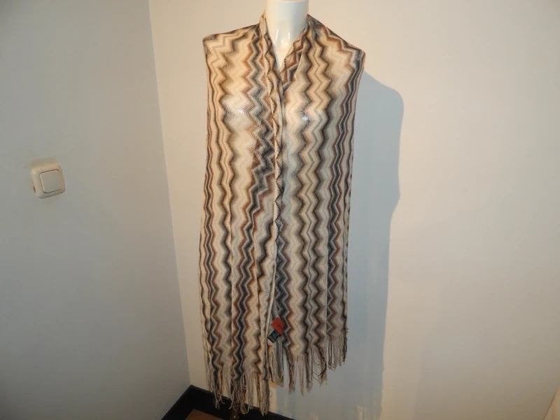 Missoni gebreide shawl aztec print franjes rustige tinten, Verzenden, Maat 46/48 (XL) of groter, Missoni, Sjaal