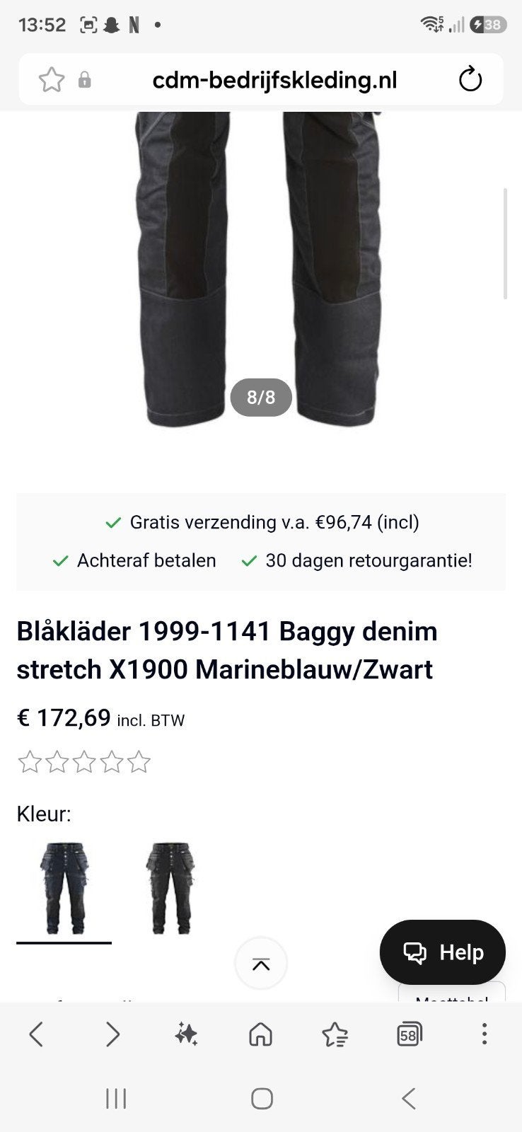Blåkläder Werkbroek X1900 Marineblauw/Zwart - Maat C58 Nieuw, Blaklader, Zwart, Ophalen of Verzenden, Maat 56/58 (XL)